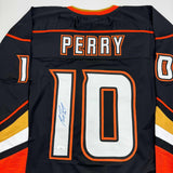 Autographed/Signed Corey Perry Anaheim Black Hockey Jersey JSA COA