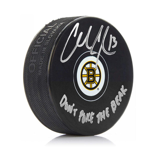 Charlie Coyle Boston Bruins Autographed Hockey Puck Don't Poke the Bear JSA PSA