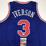 Autographed/Signed Allen Iverson Philadelphia Blue Basketball Jersey JSA COA