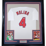 Framed Autographed/Signed Yadier Molina 33x42 St. Louis White Jersey BAS COA