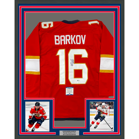 Framed Autographed/Signed Aleksander Barkov 33x42 Florida Red Jersey BAS COA