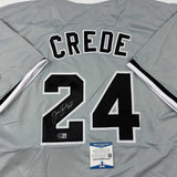 Autographed/Signed Joe Crede Chicago Grey Baseball Jersey Beckett BAS COA