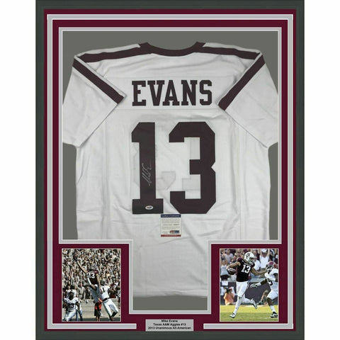 FRAMED Autographed/Signed MIKE EVANS 33x42 Texas A&M White Jersey PSA/DNA COA