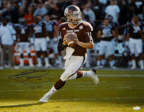 Johnny Manziel Autographed 16x20 Looking To Pass Photo W/ HT- JSA Witnessed Auth