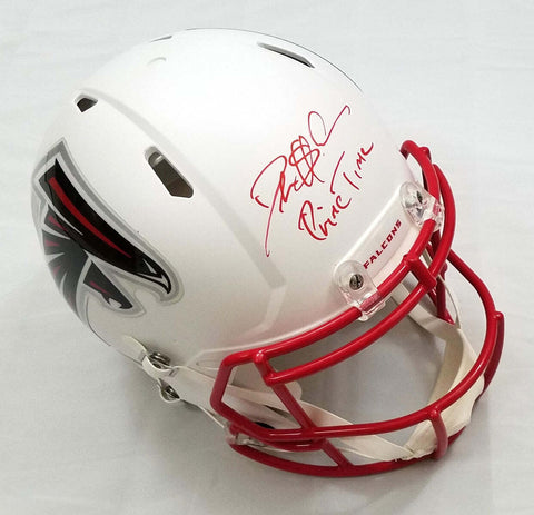 Deion Sanders Signed Falcons Flat White Authentic Helmet W/Prime Time Beckett