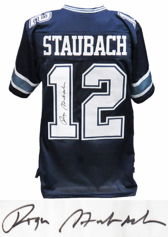 Roger Staubach DALLAS COWBOYS Signed Navy Custom Jersey - SCHWARTZ COA