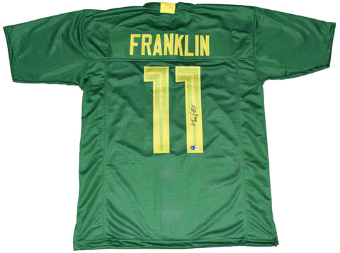 TROY FRANKLIN SIGNED AUTOGRAPHED OREGON DUCKS #11 GREEN JERSEY BECKETT