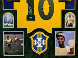 FRAMED IN SUEDE BRAZIL NATIONAL TEAM PELE AUTOGRAPHED SIGNED JERSEY BECKETT COA