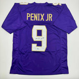 Autographed/Signed Michael Penix Jr. Washington Huskies Purple Jersey BAS COA