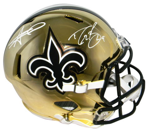 DREW BREES & ALVIN KAMARA SIGNED NEW ORLEANS SAINTS CHROME FULL SIZE HELMET JSA