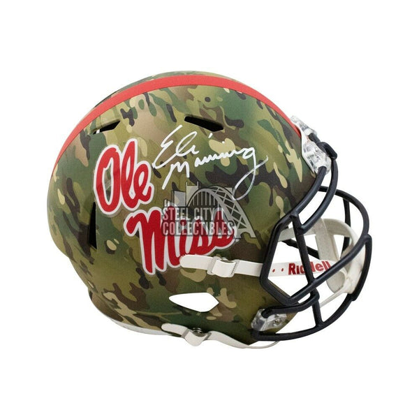 Eli Manning Autographed Ole Miss Camo Replica Full-Size Football Helmet Fanatics