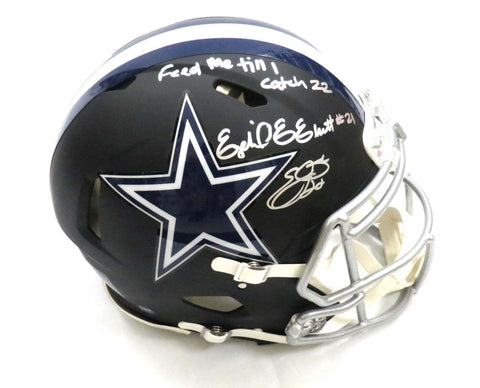 Emmitt Smith & Ezekiel Elliott Signed Dallas Cowboys Flat Black Speed Helmet BAS