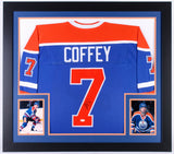 Paul Coffey Signed Edmonton Oilers 31x35 Custom Framed Jersey (JSA COA)