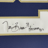 Framed Autographed/Signed Tim Brown 33x42 Heisman 87 Notre Dame Jersey BAS COA