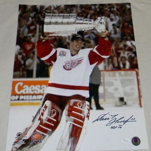 DOMINIK HASEK SIGNED DETROIT RED WINGS STANELY CUP 16x20 PHOTO JSA W/ HOF 14