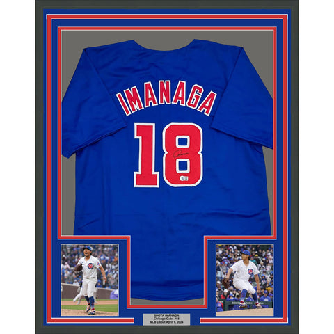 Framed Autographed/Signed Shota Imanaga 35x39 Chicago Blue Jersey Beckett COA