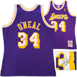 LAKERS SHAQUILLE O'NEAL AUTOGRAPHED M&N 1996-97 HWC JERSEY L BECKETT 235513