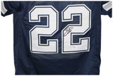 Emmitt Smith Autographed/Signed Pro Style Blue XL Jersey Beckett Witness 32803