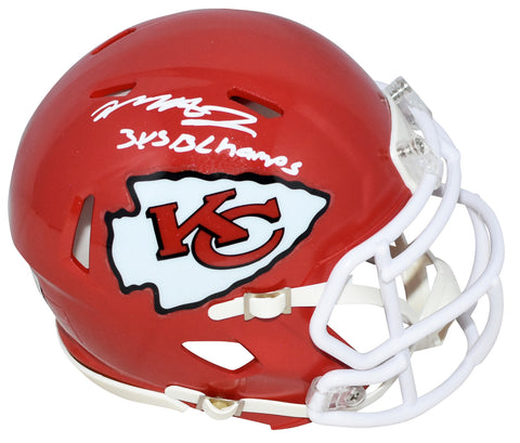 MECOLE HARDMAN SIGNED KANSAS CITY CHIEFS SPEED MINI HELMET W/ 3X SB CHAMPS