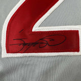 Framed Autographed/Signed Sammy Sosa 33x42 Chicago Grey Baseball Jersey BAS COA