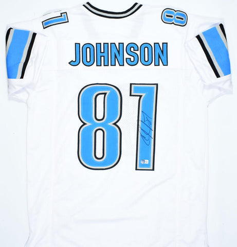 Calvin Johnson Autographed White Pro Style Jersey-Beckett W Hologram *Black *1