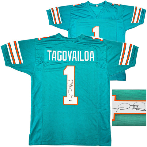 MIAMI DOLPHINS TUA TAGOVAILOA AUTOGRAPHED TEAL JERSEY BECKETT BAS QR 227791