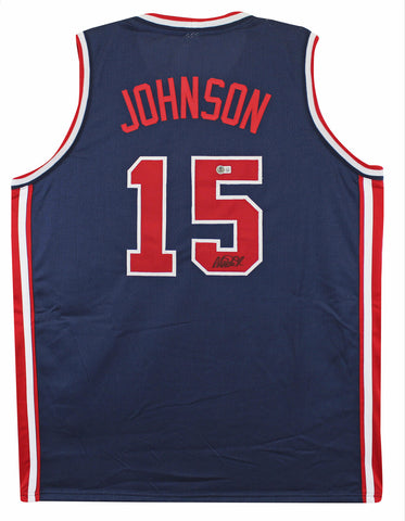 Magic Johnson Team USA Authentic Signed Navy Pro Style Jersey BAS Witnessed