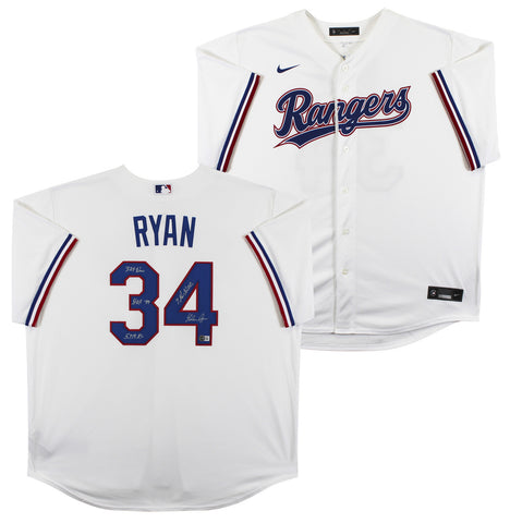 Rangers Nolan Ryan "4x Insc" Authentic Signed White Nike Jersey Autographed BAS