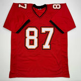 Autographed/Signed Rob Gronk Gronkowski Tampa Bay Red Football Jersey JSA COA