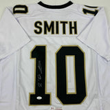 Autographed/Signed TRE'QUAN SMITH New Orleans White Football Jersey JSA COA Auto