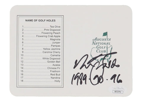 Sir Nick Faldo Signed Augusta National Scorecard 1989-90-96 Inscribed JSA