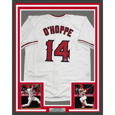 Framed Autographed/Signed Logan O'Hoppe 35x39 Los Angeles White Jersey BAS COA