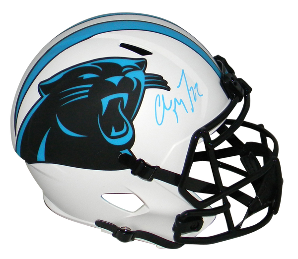 CHRISTIAN McCAFFREY SIGNED CAROLINA PANTHERS LUNAR FULL SIZE HELMET BECKETT