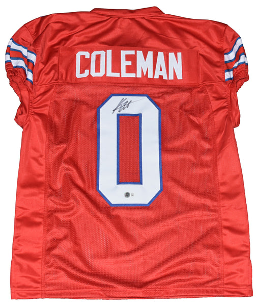 KEON COLEMAN AUTOGRAPHED BUFFALO BILLS #0 RED GAME CUT JERSEY BECKETT