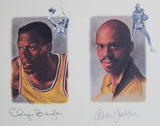 Lakers Legends (5) Chamberlain, Jabbar, Johnson Signed & Framed 22x39 Litho BAS