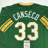 Autographed/Signed JOSE CANSECO Oakland Green Baseball Jersey JSA COA Auto