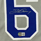 Autographed/Signed STEVE GARVEY Los Angeles Grey Baseball Jersey Beckett BAS COA