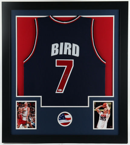 Larry Bird Signed Team USA 35x43 Framed 1992 Olympic Jersey Beckett Holo Celtics