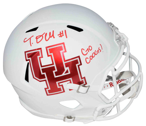 TANK DELL AUTOGRAPHED HOUSTON COUGARS WHITE FULL SIZE SPEED HELMET BECKETT