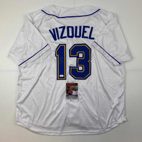 Autographed/Signed Omar Vizquel Seattle White Baseball Jersey JSA COA