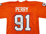 CLEMSON TIGERS MICHAEL DEAN PERRY AUTOGRAPHED ORANGE JERSEY BECKETT QR 205667