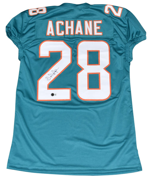 DE'VON ACHANE SIGNED AUTOGRAPHED MIAMI DOLPHINS #28 GAME CUT JERSEY BECKETT