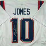 Autographed/Signed Mac Jones New England White Football Jersey Beckett BAS COA