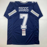 Autographed/Signed Trevon Diggs Dallas Blue Football Jersey JSA COA