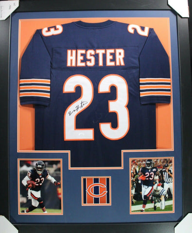 DEVIN HESTER (Bears navy TOWER) Signed Autographed Framed Jersey JSA