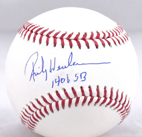 Rickey Henderson Signed Rawlings OML Baseball w/ 1406 SB - Beckett W Hologram