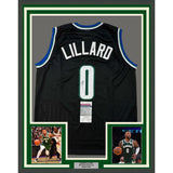 Framed Autographed/Signed Damian Lillard 33x42 Milwaukee Black Jersey JSA COA