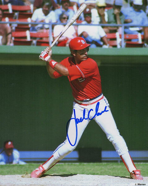 Jack Clark Signed Cardinals Batting Action 8x10 Photo - (SCHWARTZ COA)