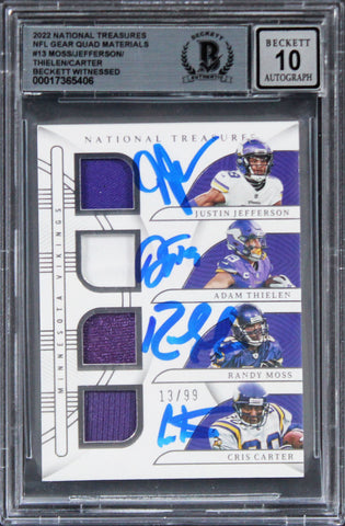 (4) Moss, Carter, Jefferson & Thielen Signed 2022 NT 13/99 Card Auto 10 BAS Slab