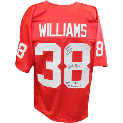 Roy Williams Autographed/Signed Red College Style Jersey 2 Insc. BAS 44064